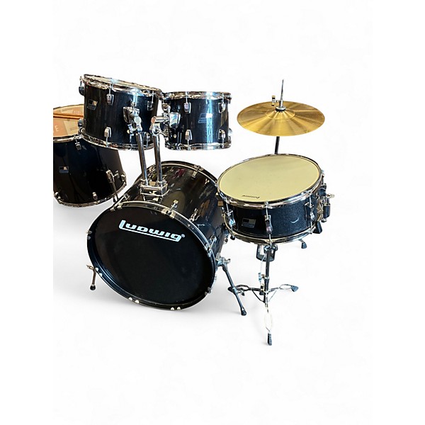 Used Ludwig 5 Piece BackBeat 5-Piece Drum Set With Hardware and Cymbals Black SPARKLE Drum Kit