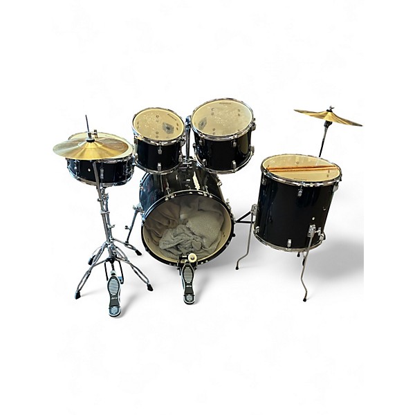 Used Ludwig 5 Piece BackBeat 5-Piece Drum Set With Hardware and Cymbals Black SPARKLE Drum Kit