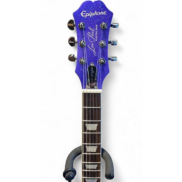 Used 2020 Epiphone Tommy Thayer Les Paul Standard Electric Blue Silver Sparkle Solid Body Electric Guitar