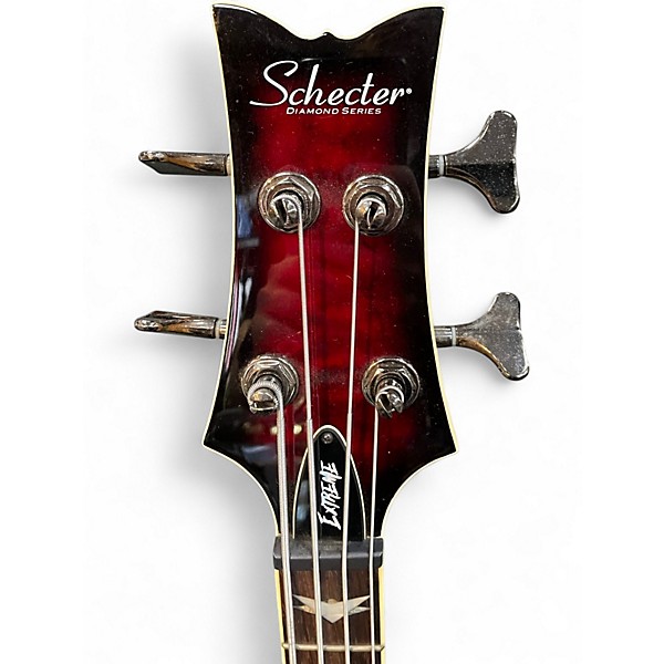 Used Schecter Guitar Research Diamond Passive Custom Active Crimson Red Trans Electric Bass Guitar