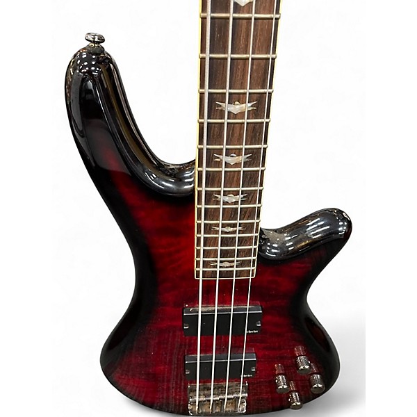 Used Schecter Guitar Research Diamond Passive Custom Active Crimson Red Trans Electric Bass Guitar