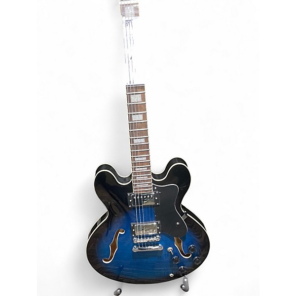 Used Glarry Semi Hollow Blue to Black Fade Hollow Body Electric Guitar