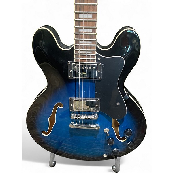 Used Glarry Semi Hollow Blue to Black Fade Hollow Body Electric Guitar