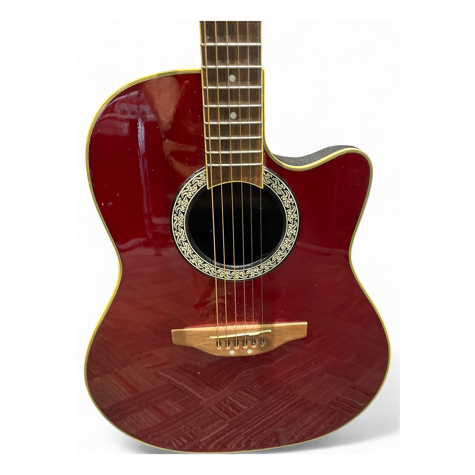 Used Ovation Celebrity cc057 Trans Red Acoustic Electric Guitar