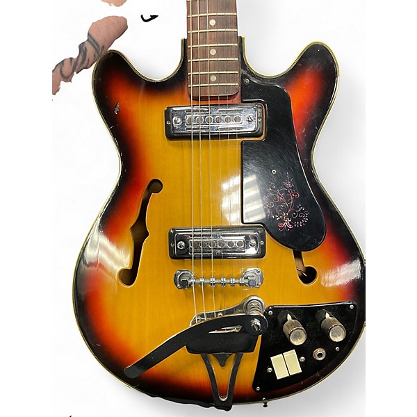Vintage 1968 Silvertone 1418 3 Color Sunburst Hollow Body Electric Guitar