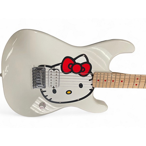 Used Squier Hello Kitty Stratocaster Single Hum Black With Kitty Pickguard Classic White Solid Body Electric Guitar