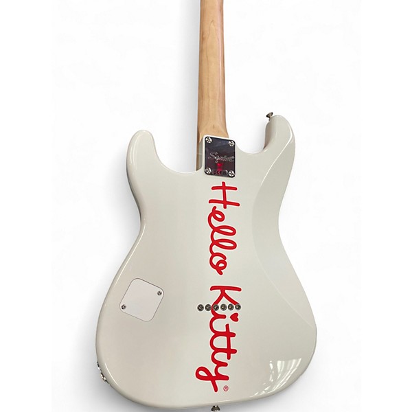 Used Squier Hello Kitty Stratocaster Single Hum Black With Kitty Pickguard Classic White Solid Body Electric Guitar