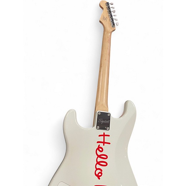 Used Squier Hello Kitty Stratocaster Single Hum Black With Kitty Pickguard Classic White Solid Body Electric Guitar
