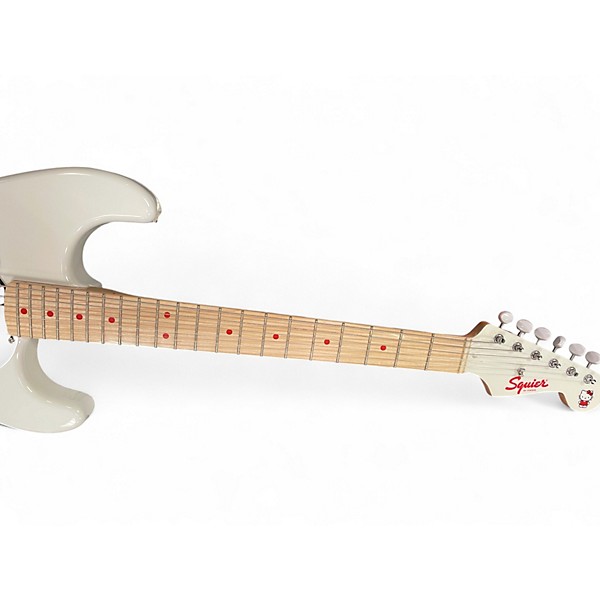 Used Squier Hello Kitty Stratocaster Single Hum Black With Kitty Pickguard Classic White Solid Body Electric Guitar