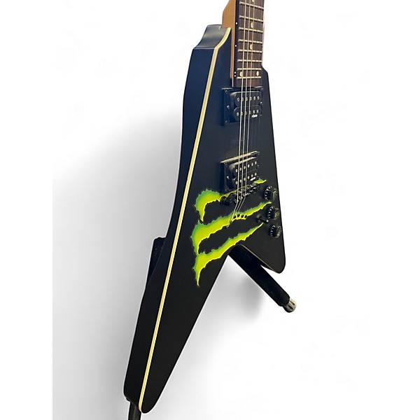 Used Schecter Guitar Research Diamond Series Monster Energy Flying V Black Solid Body Electric Guitar