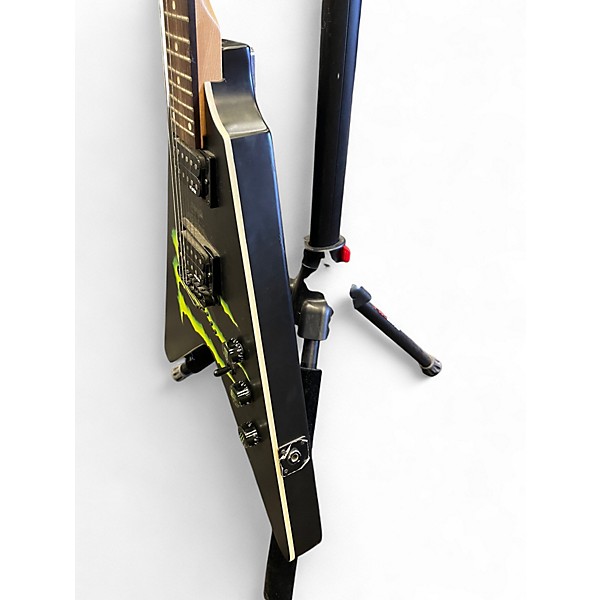 Used Schecter Guitar Research Diamond Series Monster Energy Flying V Black Solid Body Electric Guitar