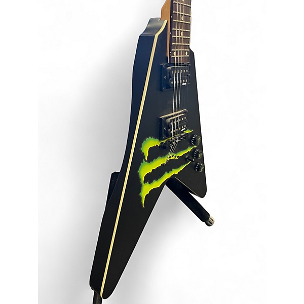 Used Schecter Guitar Research Diamond Series Monster Energy Flying V Black Solid Body Electric Guitar