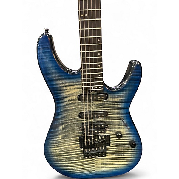 Used Schecter Guitar Research Diamond Series PT Blue Ghost Flames Solid Body Electric Guitar