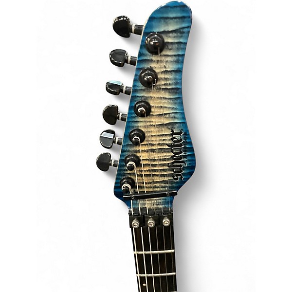 Used Schecter Guitar Research Diamond Series PT Blue Ghost Flames Solid Body Electric Guitar