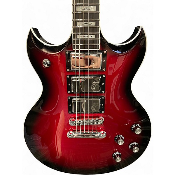 Used Woodrite Warlord Crimson Red Burst Solid Body Electric Guitar