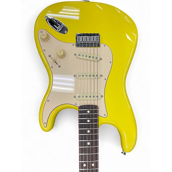 Used Fender Tom Delonge Signature Stratocaster Graffiti Yellow Solid Body Electric Guitar