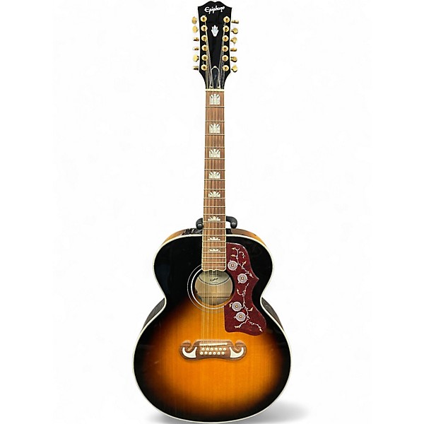 Used Epiphone J-200 Studio 2 Tone Sunburst 12 String Acoustic Electric Guitar