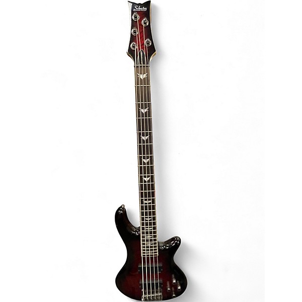 Used Schecter Guitar Research Stiletto Extreme 5 String Crimson Burst Electric Bass Guitar