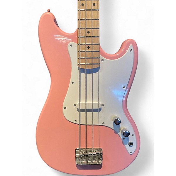 Used Squier Bronco Pink Electric Bass Guitar