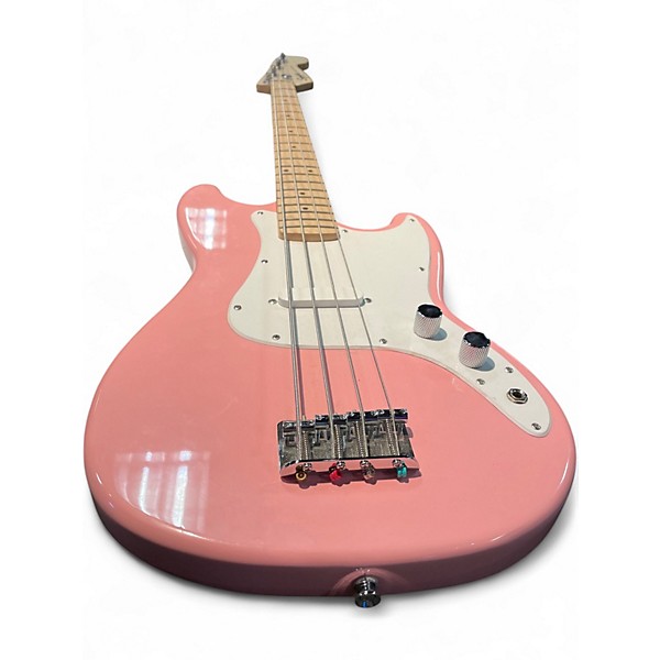 Used Squier Bronco Pink Electric Bass Guitar