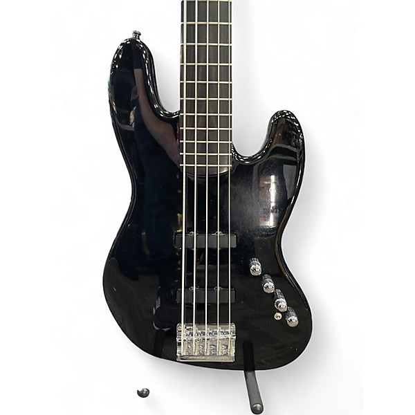 Used Squier Deluxe Jazz Bass Active V 5 String Black Electric Bass Guitar