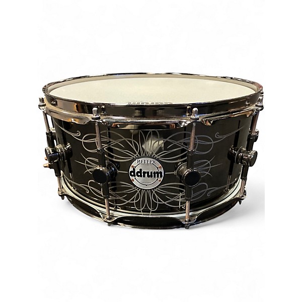 Used ddrum 14in Reflex Tattooed Lady Engraved Black Steel Snare Chrome Drum