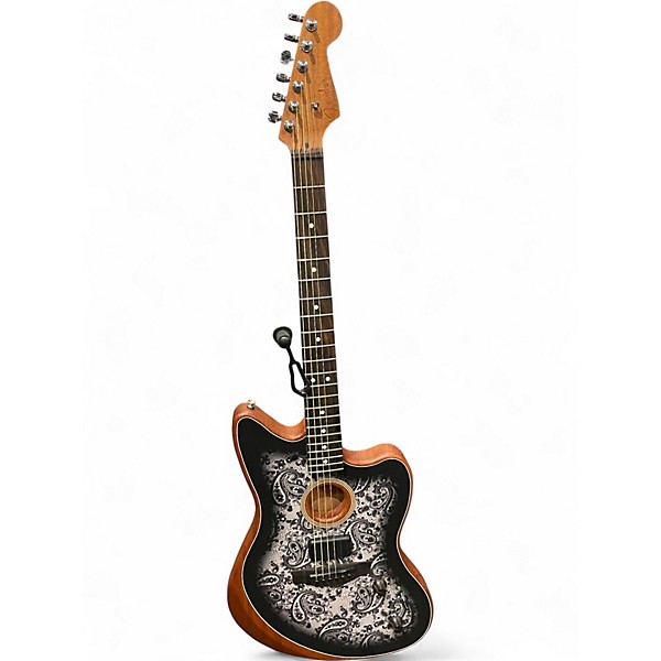 Used Fender american acoustasonic jazzmaster Black and Silver Acoustic Electric Guitar