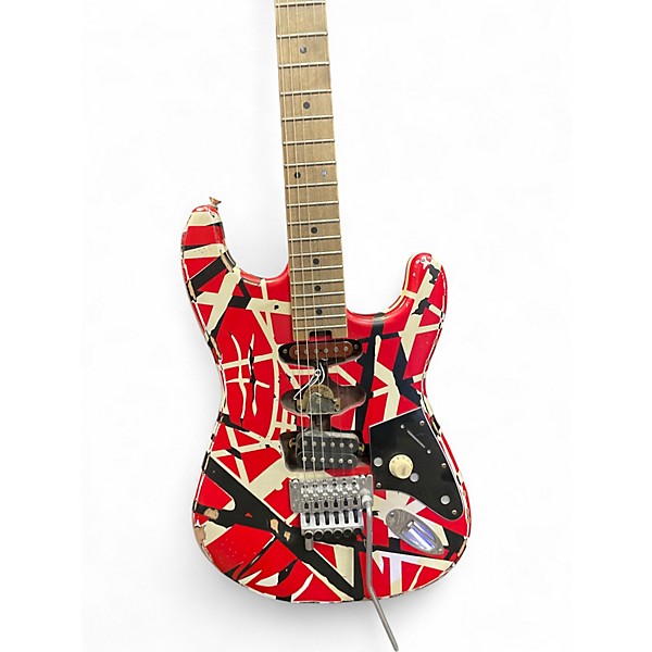 Used EVH Striped Series Frankie Red with Black and White Stripes Solid Body Electric Guitar