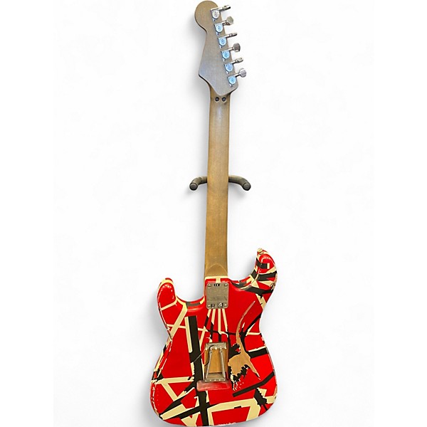 Used EVH Striped Series Frankie Red with Black and White Stripes Solid Body Electric Guitar