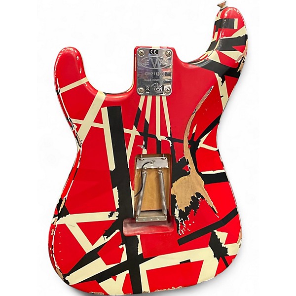 Used EVH Striped Series Frankie Red with Black and White Stripes Solid Body Electric Guitar