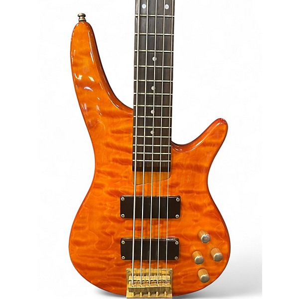Used Carlo Robelli Dual Humbucker Orange Electric Bass Guitar
