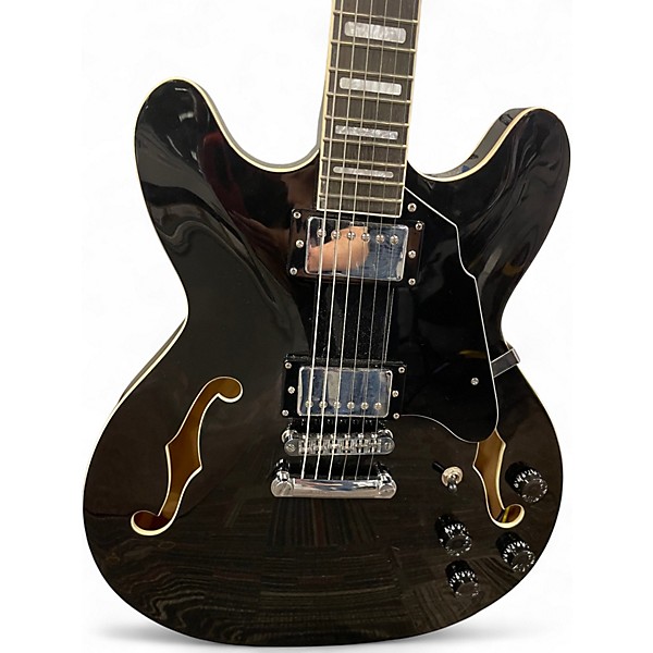 Used Redid HOLLOW BODY GUITAR Black Hollow Body Electric Guitar