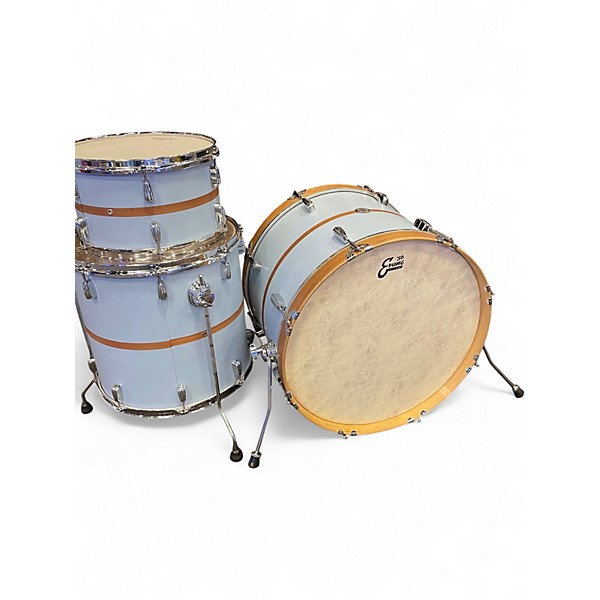 Used Ajp Custom Drums 3 Piece Custom 3-piece Walnut Stripe Blue Drum Kit