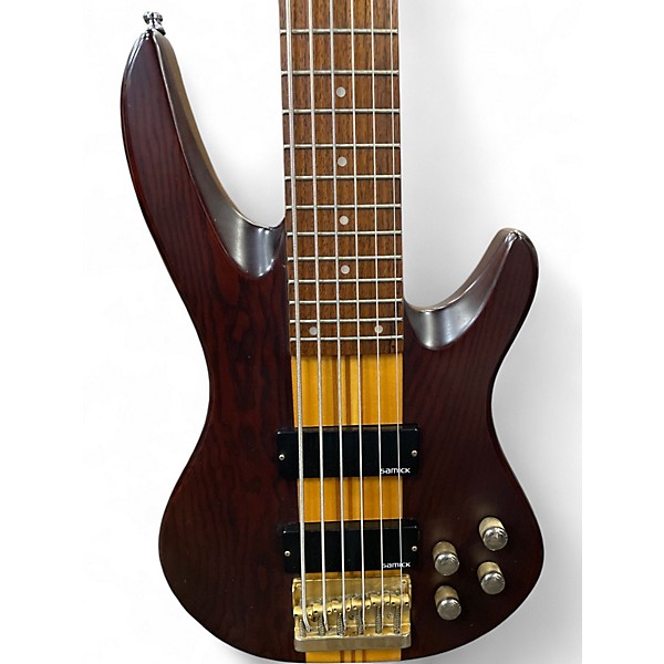 Used Samick ARTIST SERIES 6 String Bass Walnut Electric Bass Guitar