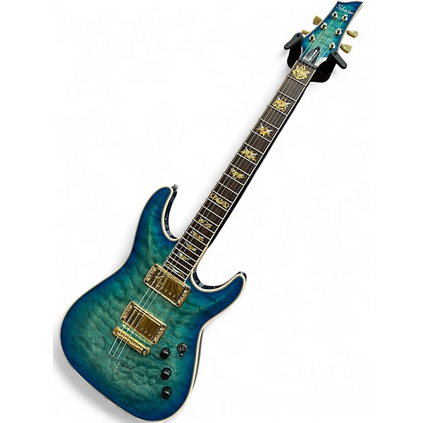Used 2020s Schecter Guitar Research Omen Extreme 6 Ocean Blue Burst Solid Body Electric Guitar