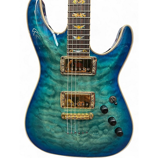 Used 2020s Schecter Guitar Research Omen Extreme 6 Ocean Blue Burst Solid Body Electric Guitar