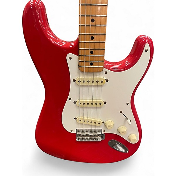 Vintage 1980s Squier Standard Stratocaster Fiesta Red Solid Body Electric Guitar