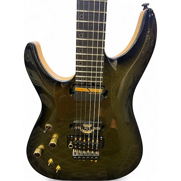 Used Schecter Guitar Research C1 Floyd Rose Special Left Handed 50th Anniversary Metallic Gold Electric Guitar