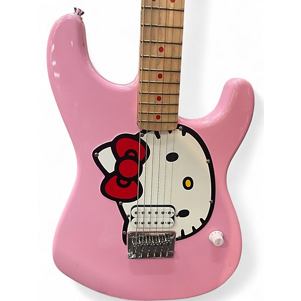 Used Squier Hello Kitty Stratocaster Single Hum Pink With Kitty Pickguard Pink Solid Body Electric Guitar
