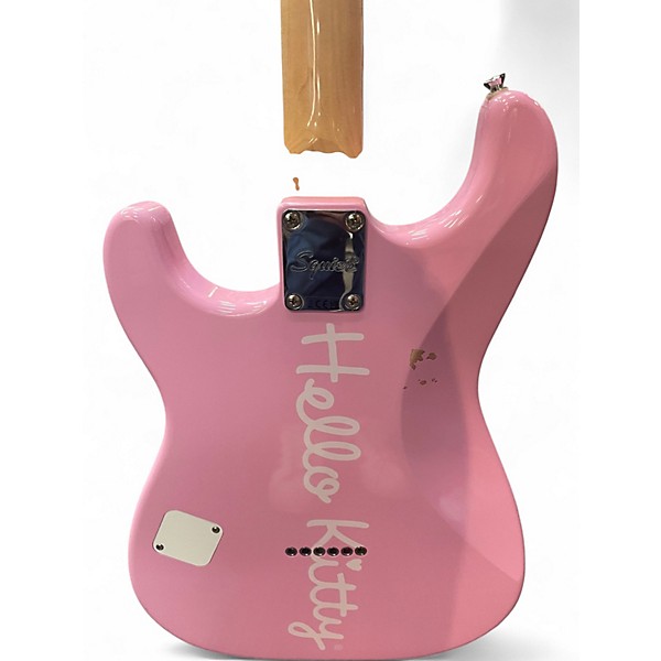 Used Squier Hello Kitty Stratocaster Single Hum Pink With Kitty Pickguard Pink Solid Body Electric Guitar