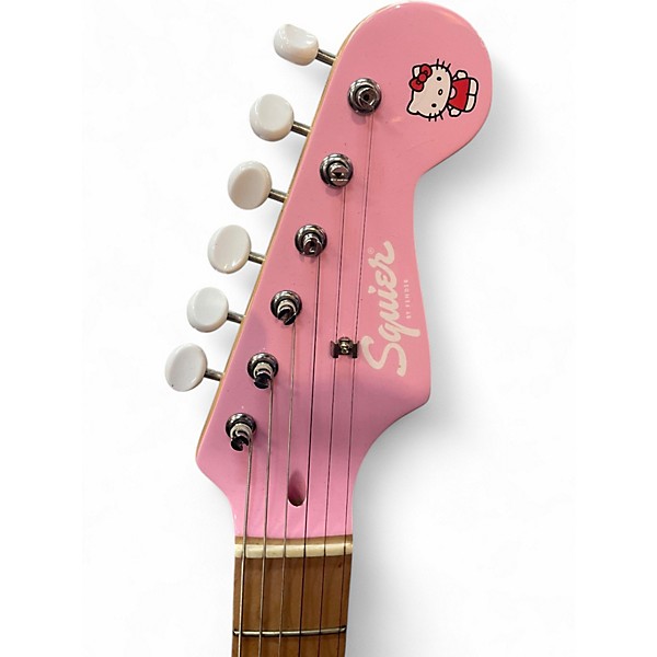 Used Squier Hello Kitty Stratocaster Single Hum Pink With Kitty Pickguard Pink Solid Body Electric Guitar