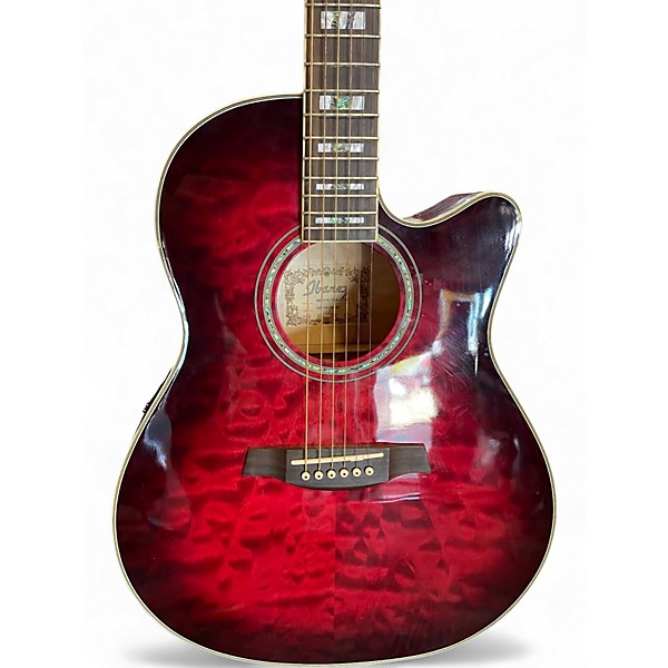 Used Ibanez AEF37E Crimson Red Trans Acoustic Electric Guitar