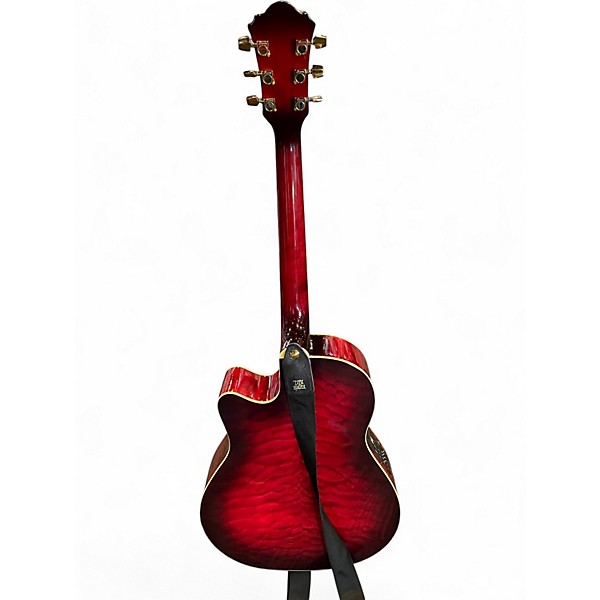 Used Ibanez AEF37E Crimson Red Trans Acoustic Electric Guitar