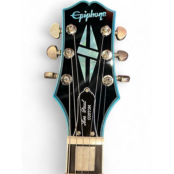 Used Epiphone Les Paul Custom Blue Ghost Flames Solid Body Electric Guitar