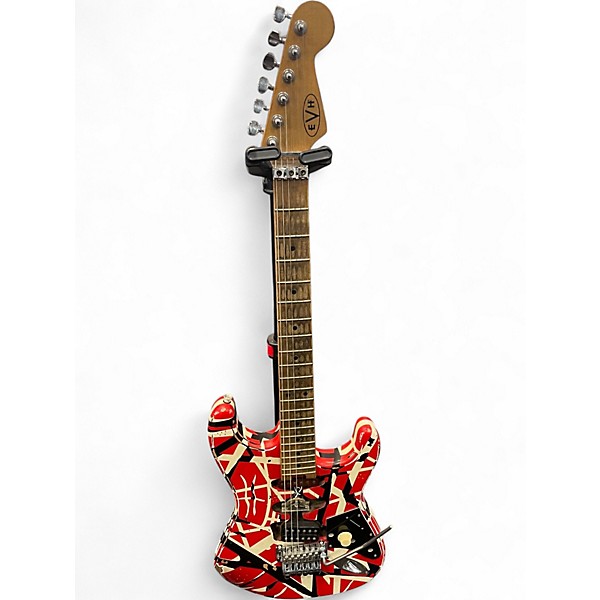 Used EVH Striped Series Frankie Red with Black and White Stripes Solid Body Electric Guitar