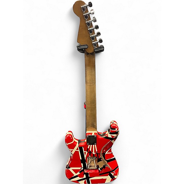 Used EVH Striped Series Frankie Red with Black and White Stripes Solid Body Electric Guitar
