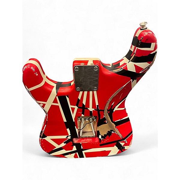 Used EVH Striped Series Frankie Red with Black and White Stripes Solid Body Electric Guitar