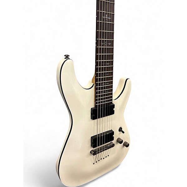 Used Schecter Guitar Research Demon 7 String White Solid Body Electric Guitar