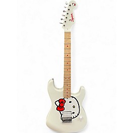 Used Squier Hello Kitty Stratocaster Single Hum Black With Kitty Pickguard White Solid Body Electric Guitar