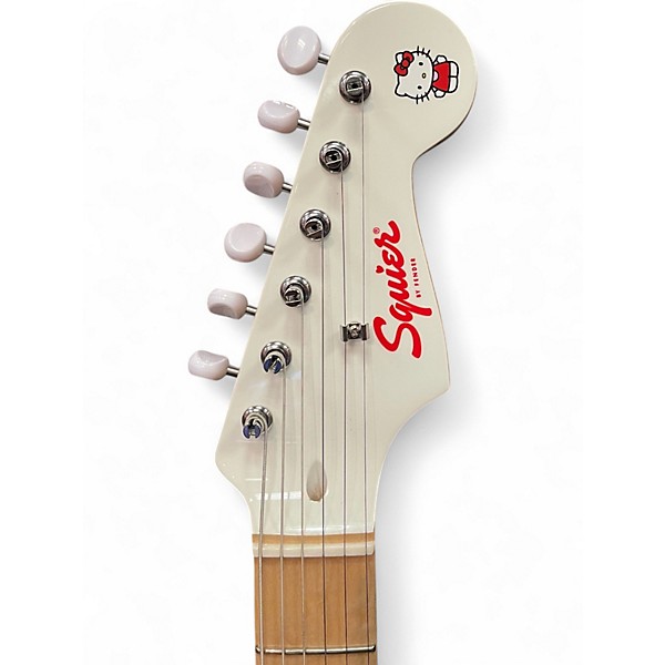 Used Squier Hello Kitty Stratocaster Single Hum Black With Kitty Pickguard White Solid Body Electric Guitar